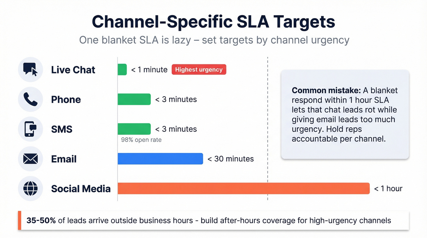 Channel-specific SLA targets visual comparison chart