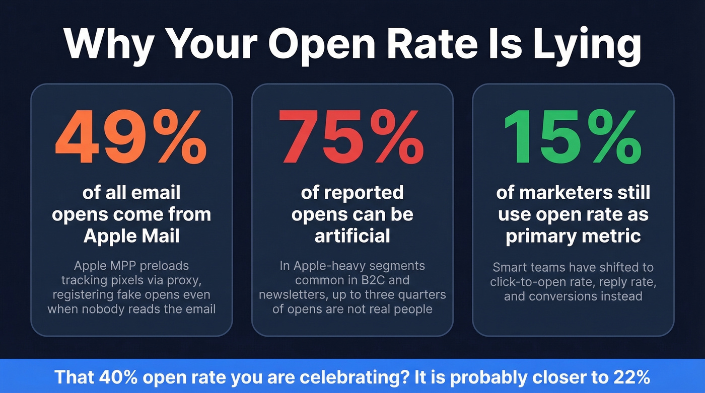 Key stats showing why email open rates are unreliable in 2026