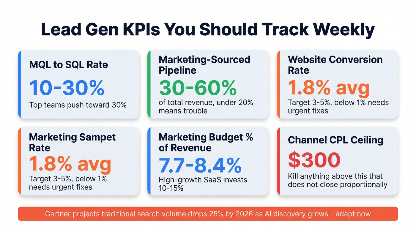 Lead generation KPI benchmarks dashboard