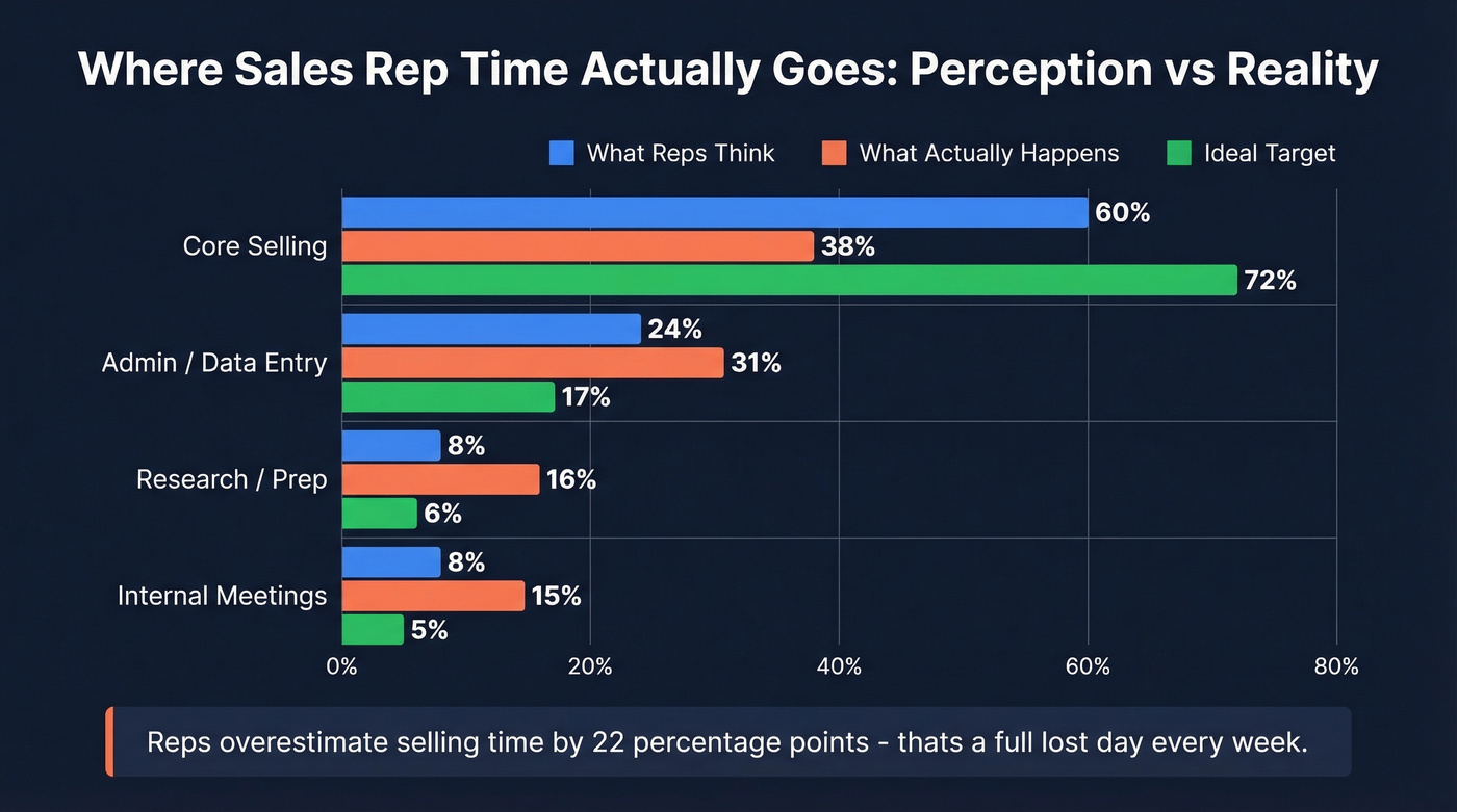 Sales rep time allocation perception vs reality chart