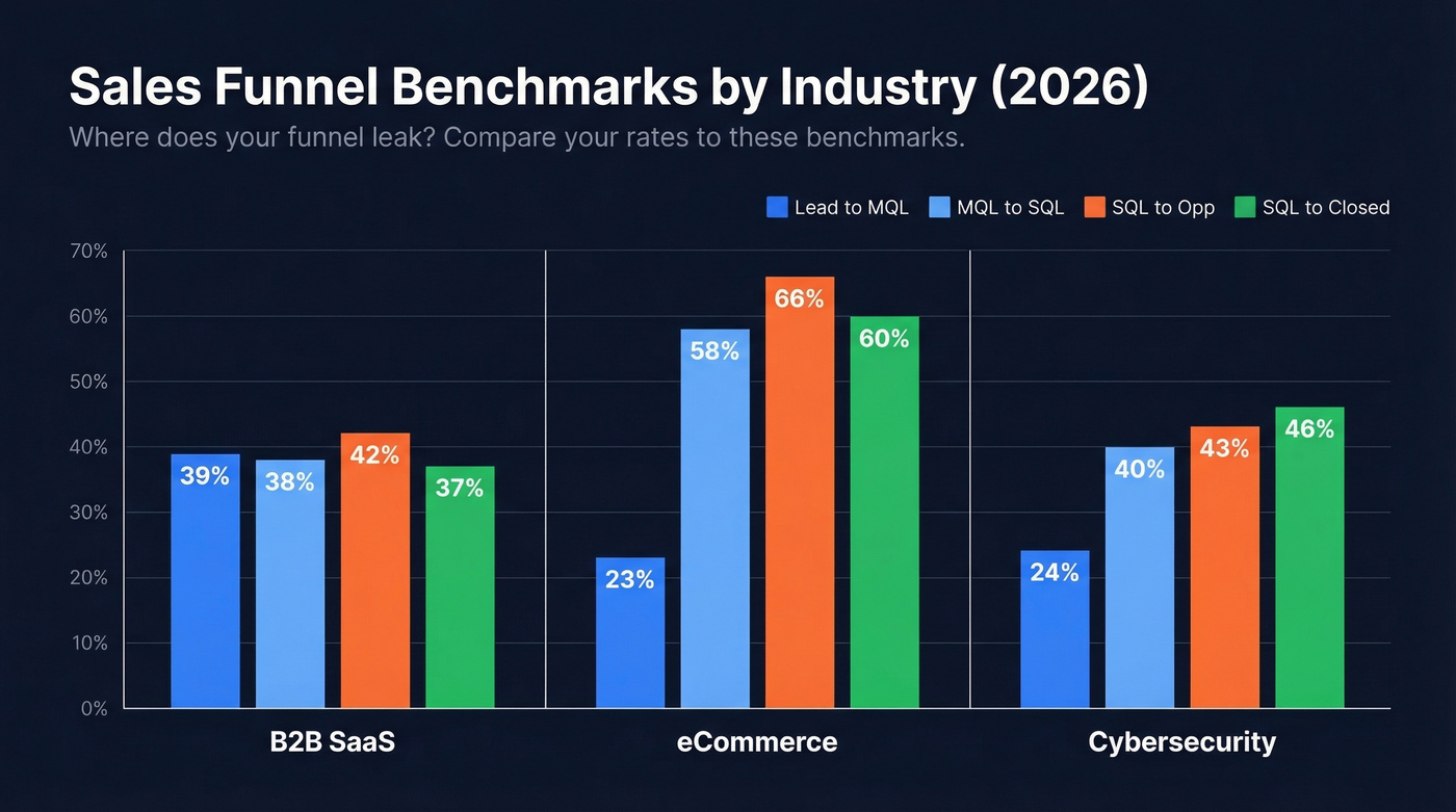 Sales funnel conversion benchmarks by industry comparison chart