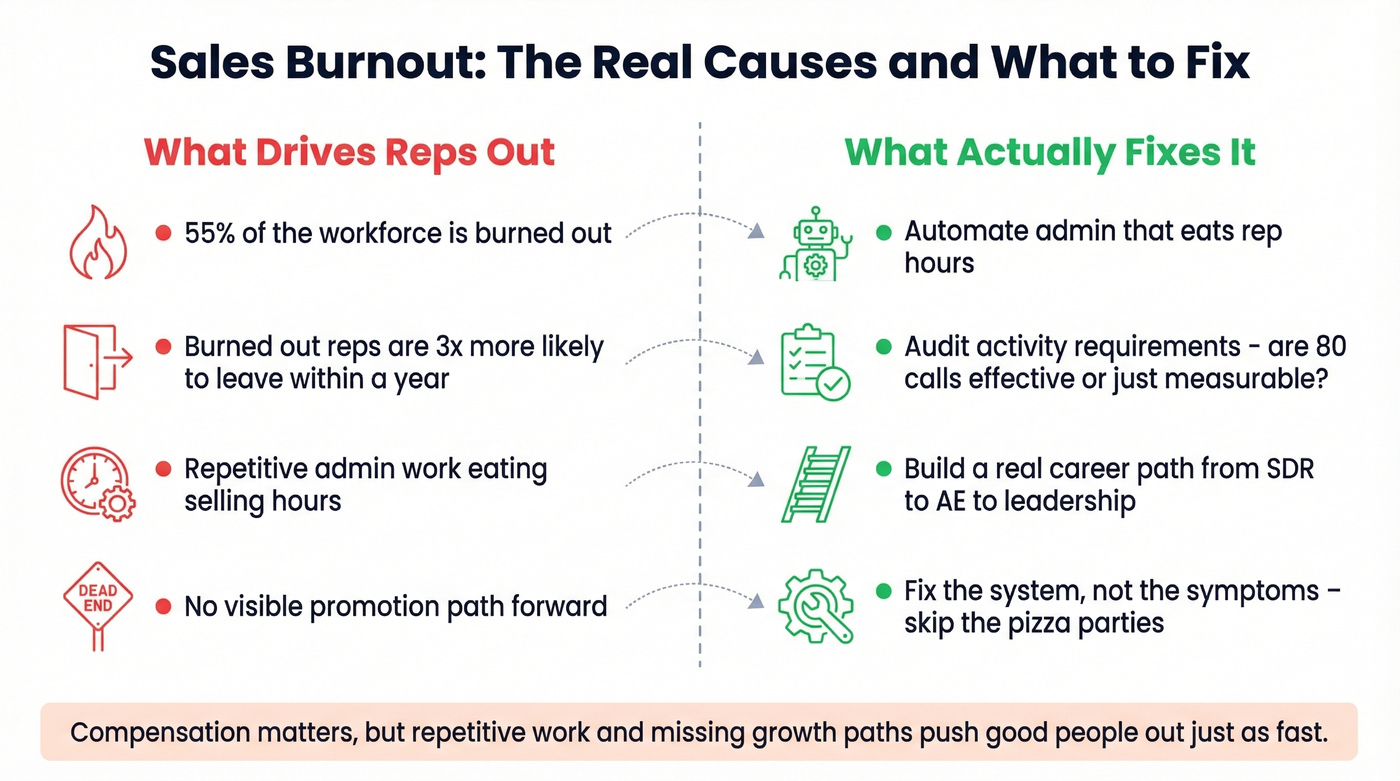 Sales rep burnout causes and prevention framework