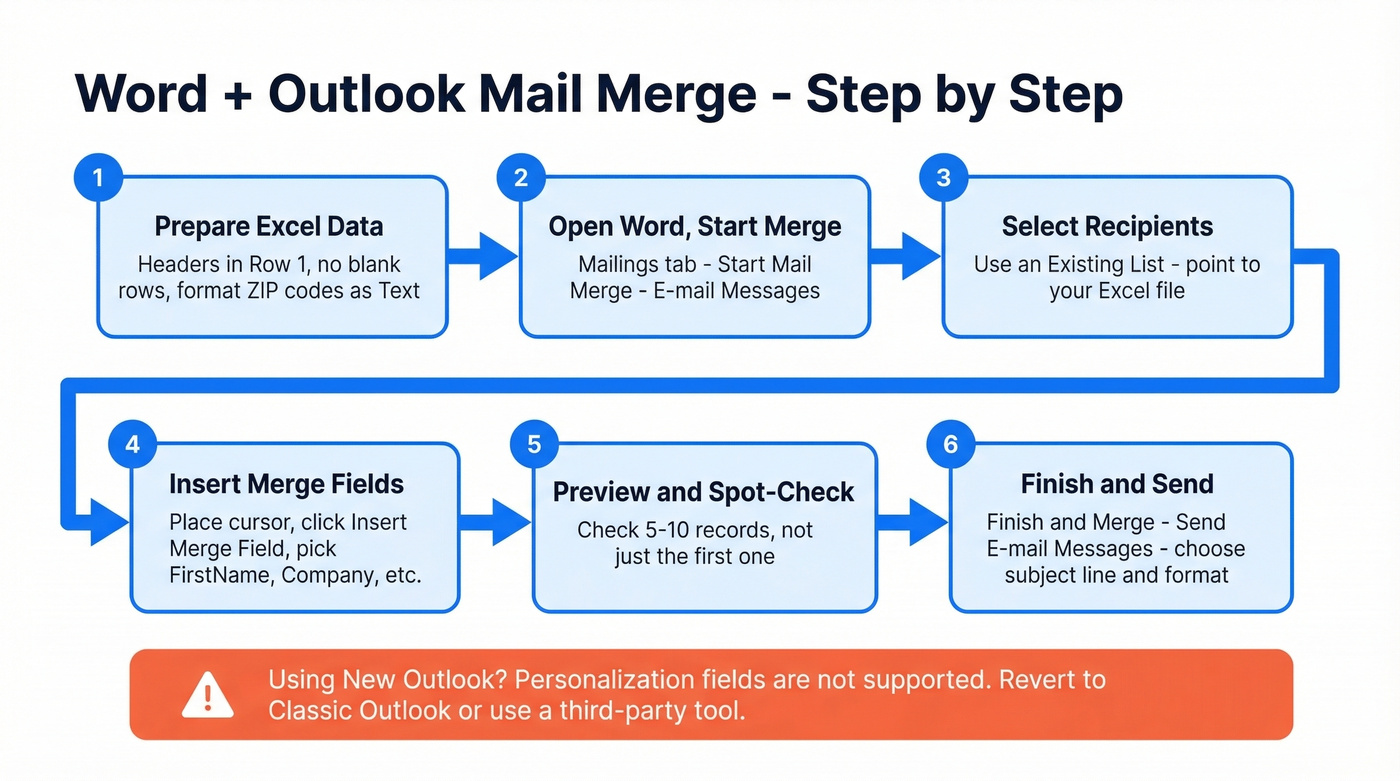Step-by-step Word and Outlook mail merge workflow