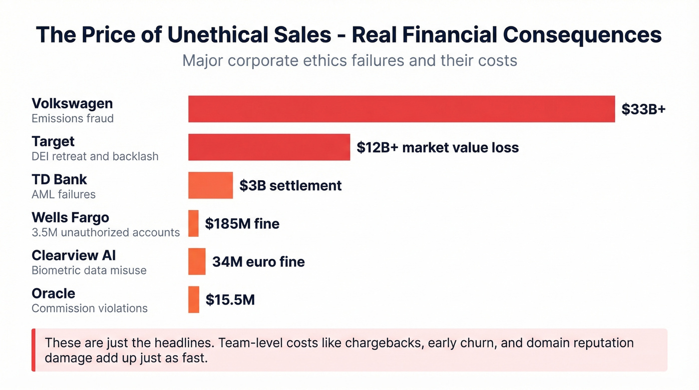Financial cost comparison of major corporate ethics failures