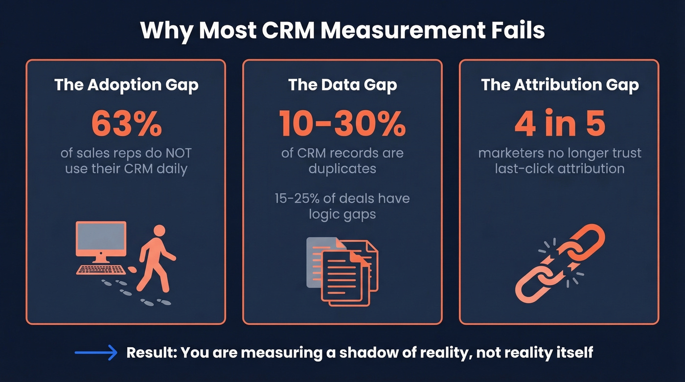 Three gaps that kill CRM measurement visually explained