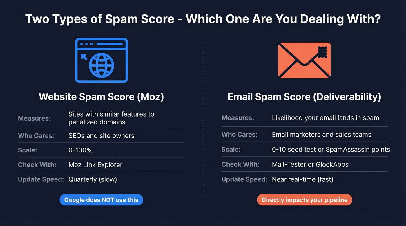 Website vs email spam score comparison diagram