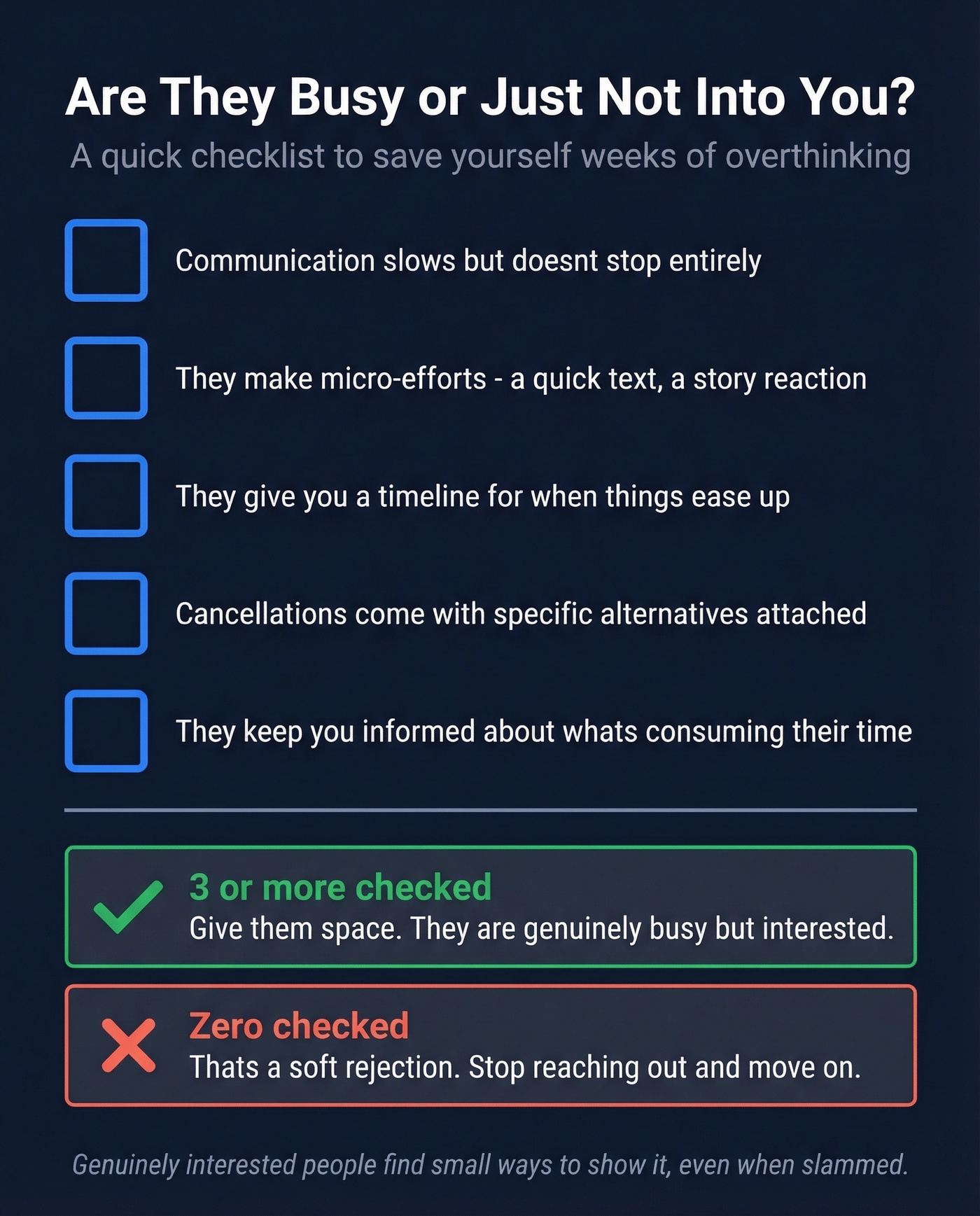 Five signals of genuine interest versus disinterest checklist