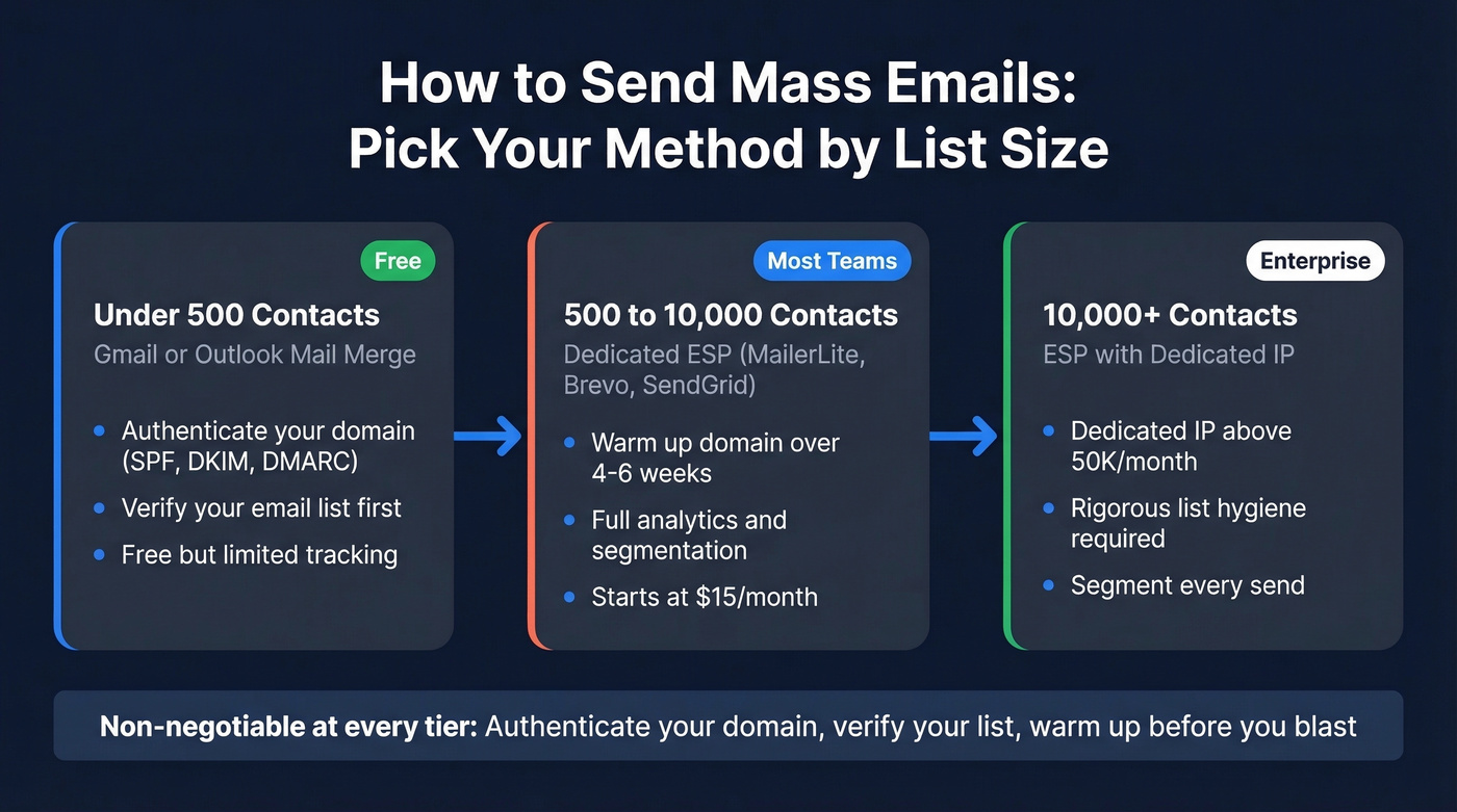 Mass email method selection by list size