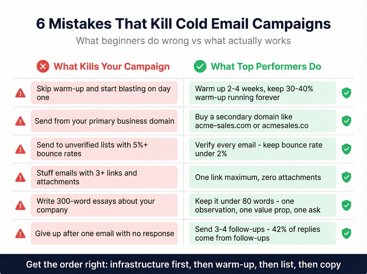 Common cold email mistakes with do and don't comparison