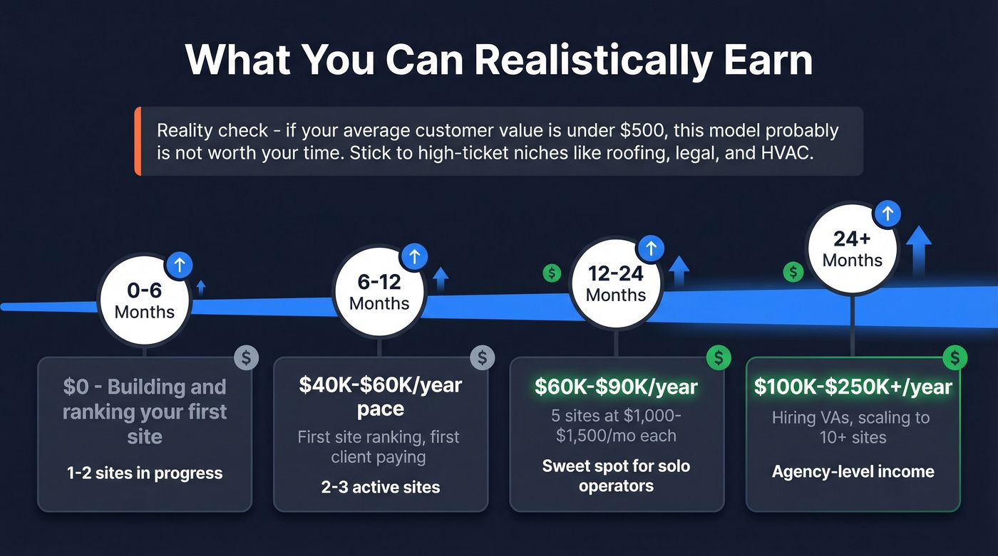 Income progression timeline for lead gen operators