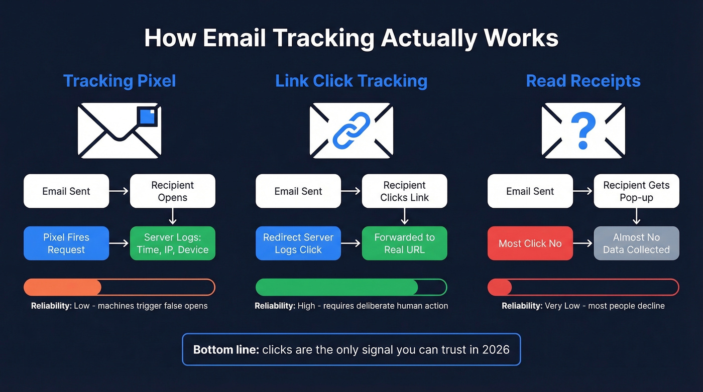 How email tracking mechanisms work - pixels, clicks, receipts