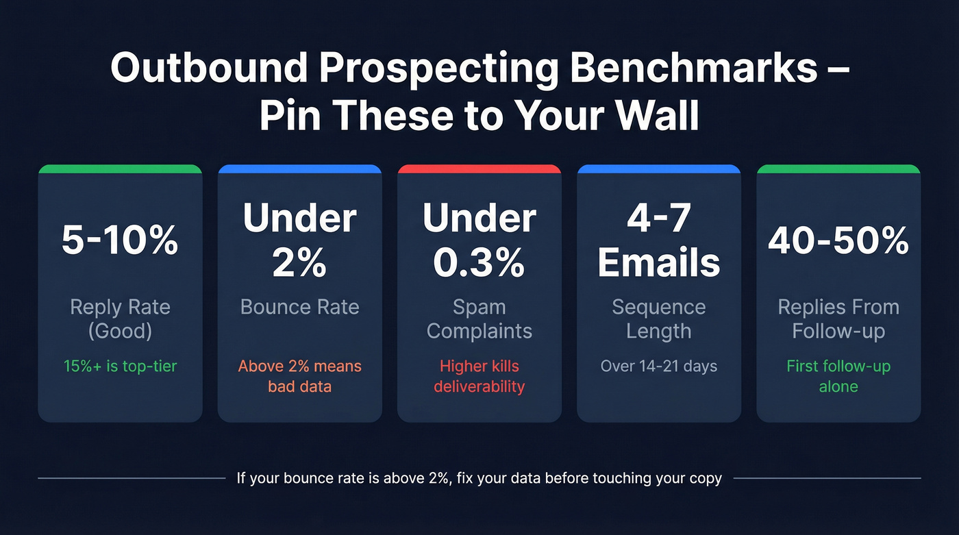 Key outbound prospecting benchmarks dashboard