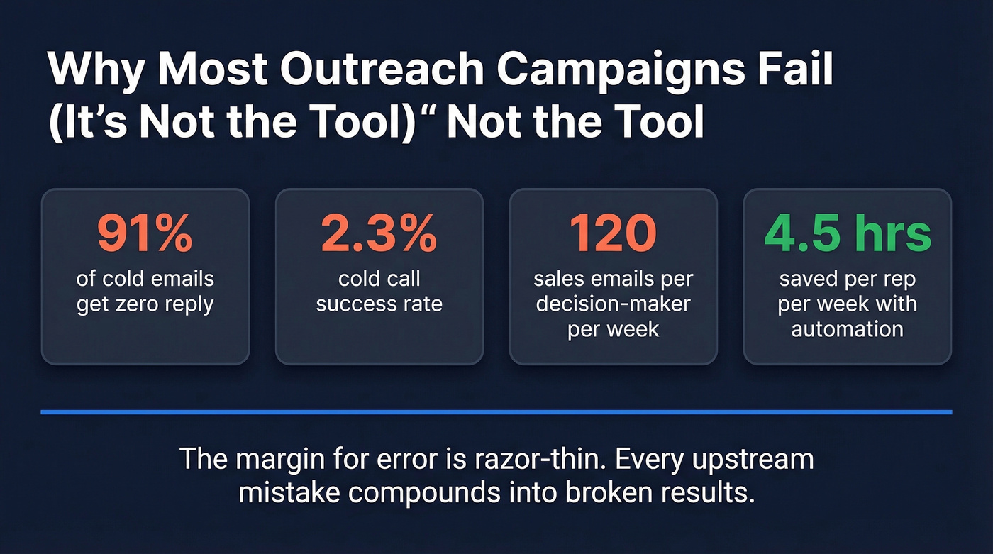 Key stats showing why outreach campaigns fail upstream