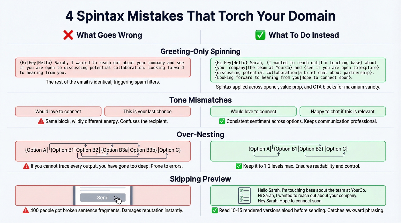 Common spintax mistakes with bad vs good examples