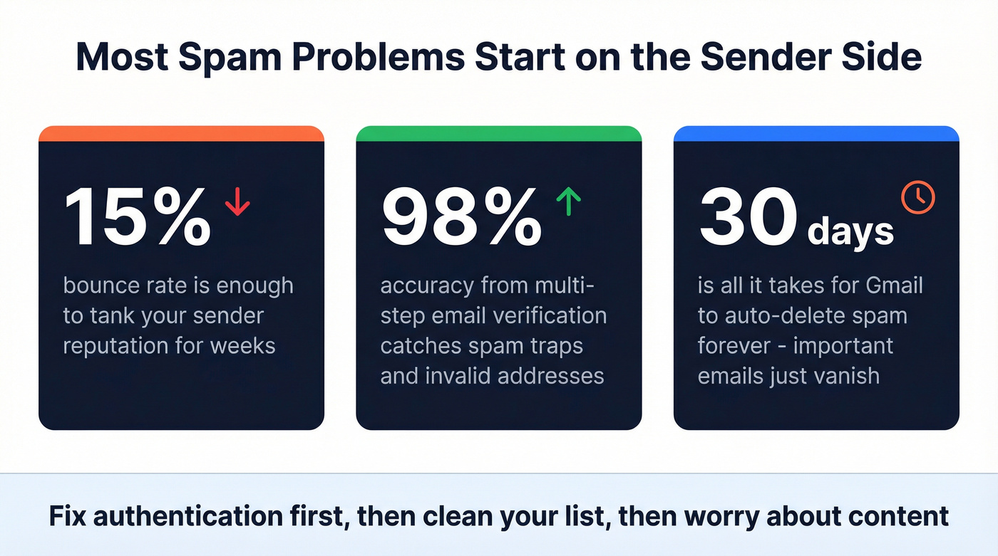 Key stats showing sender-side causes of spam problems