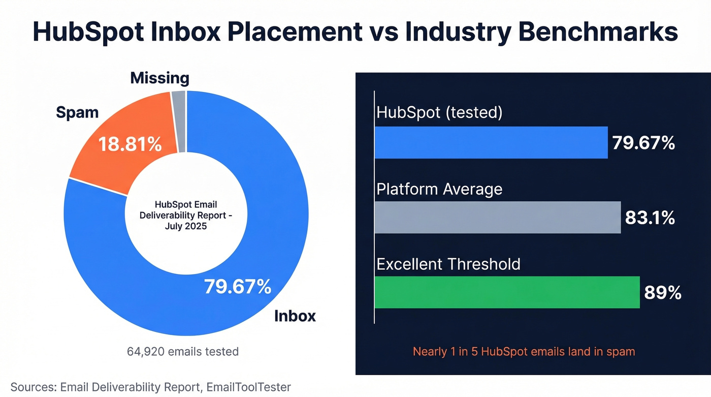 HubSpot inbox placement rates vs industry benchmarks