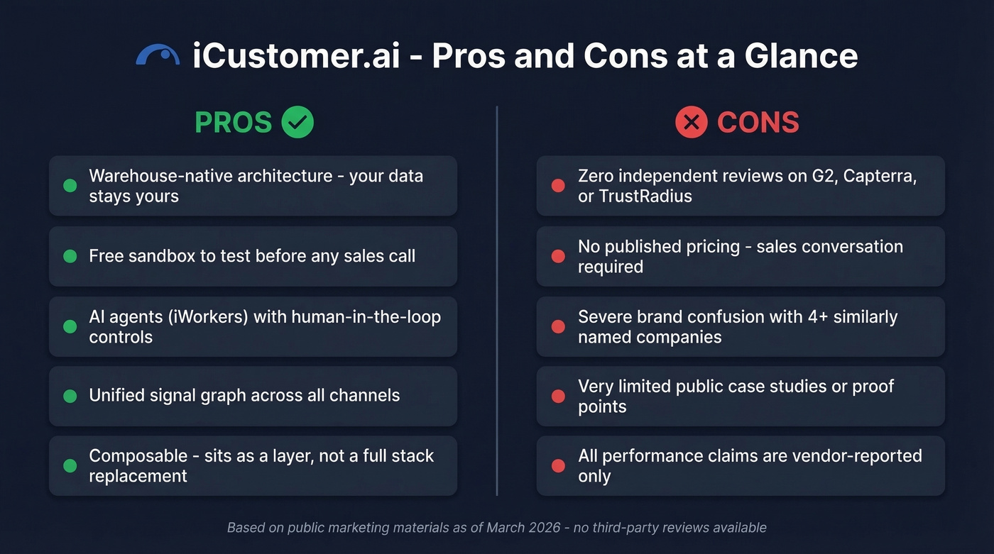 iCustomer.ai pros and cons visual scorecard