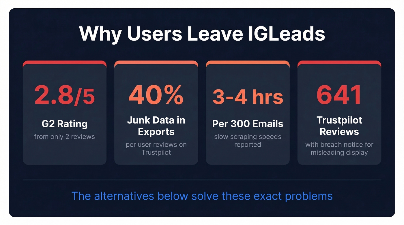 IGLeads pain points vs alternatives key stats
