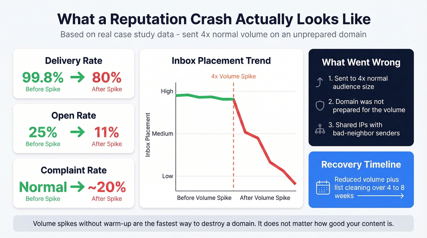 Reputation crash data visualization showing Stripo case study metrics decline