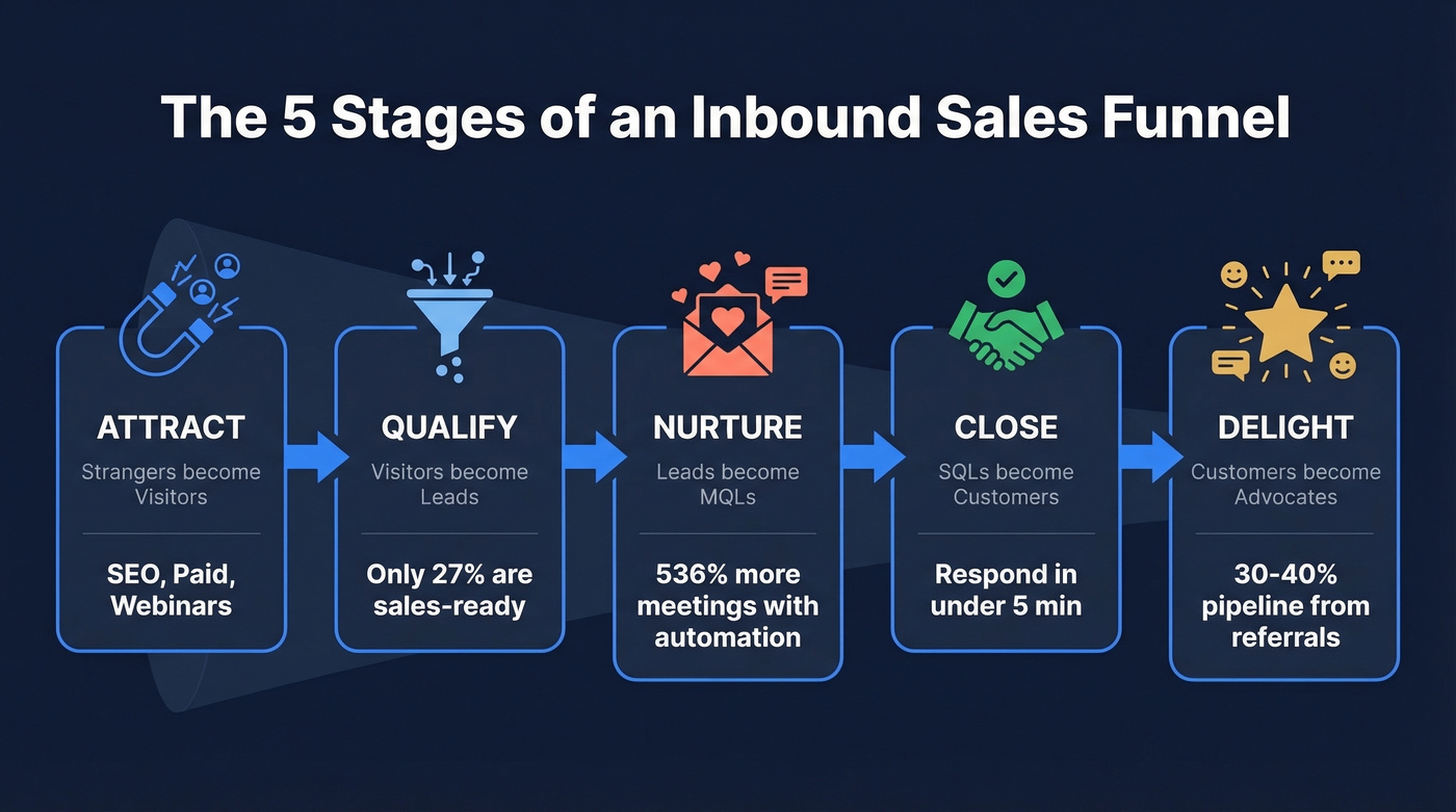 Five stages of the inbound sales funnel flow
