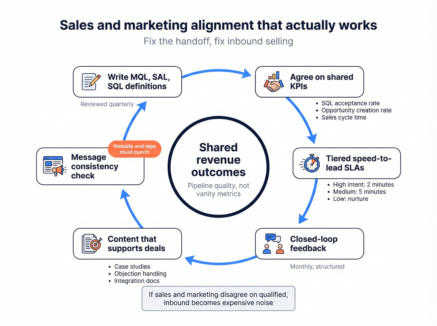 Sales and marketing alignment loop with shared definitions and feedback