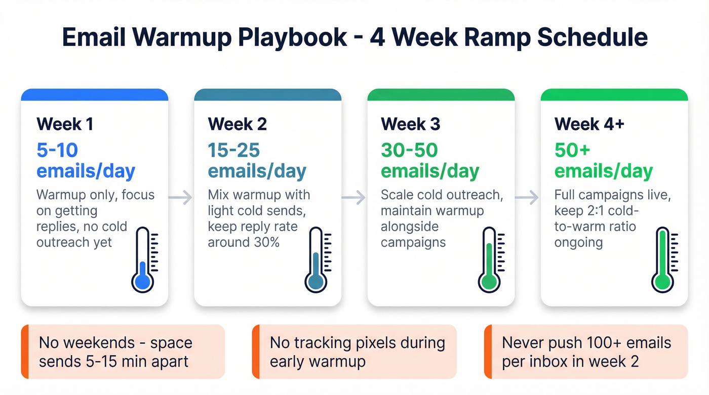 Four-week email warmup schedule visual timeline
