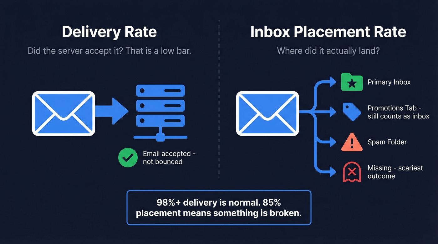 Delivery rate vs inbox placement rate visual comparison