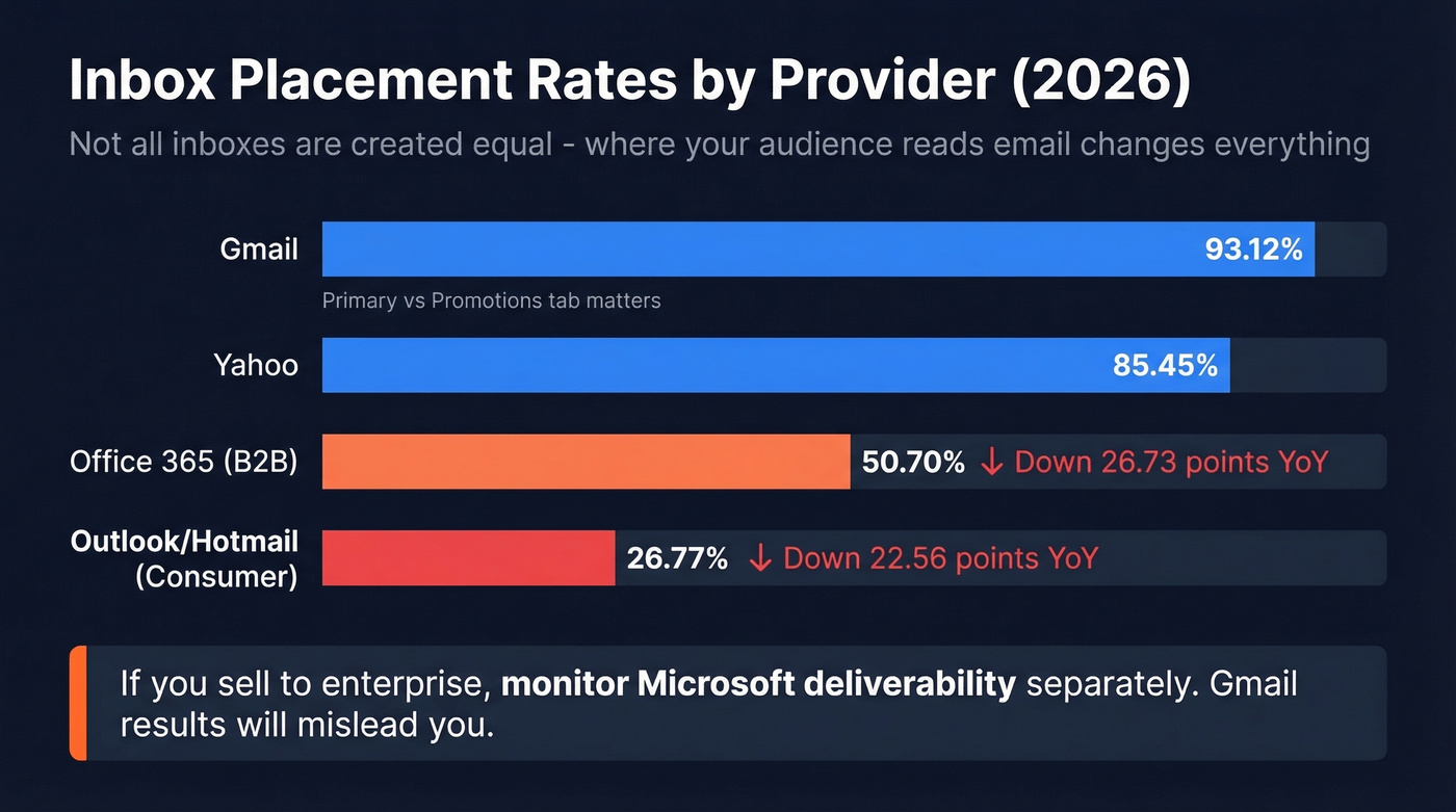 Provider inbox placement rates comparison chart for 2026