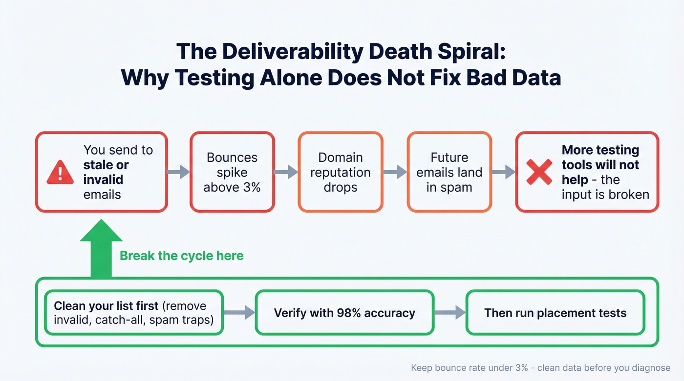 How bad email data causes deliverability problems flow
