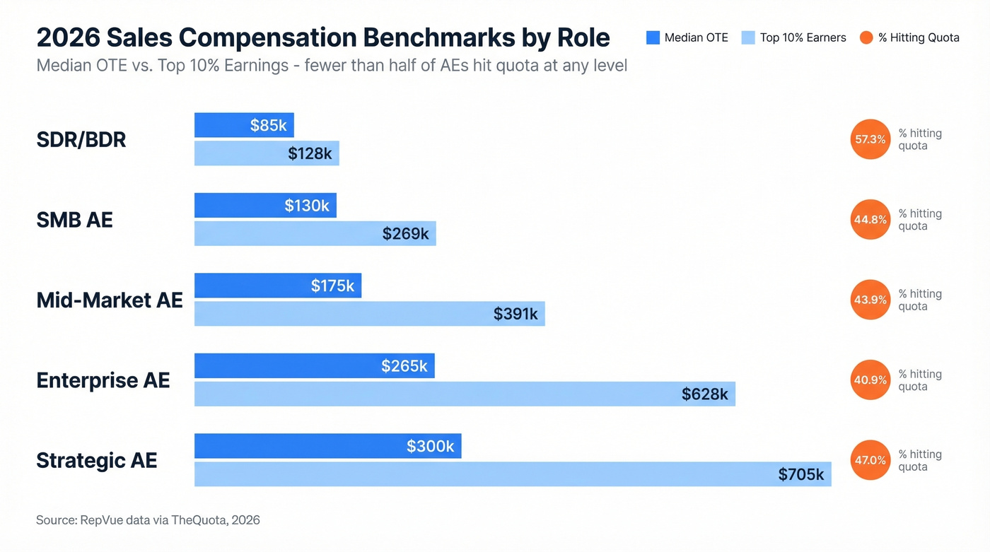 2026 sales compensation benchmarks by role visualization