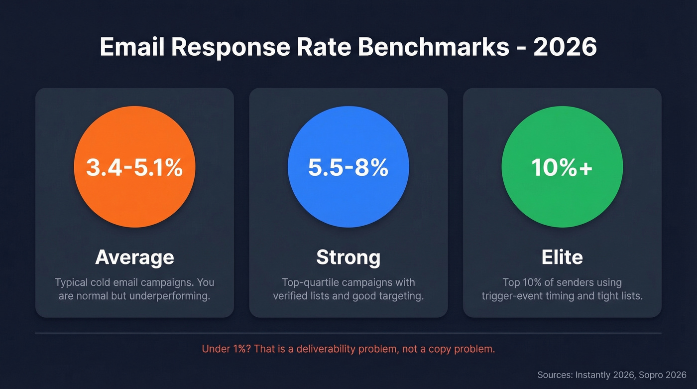 Email response rate benchmarks for 2026 by tier
