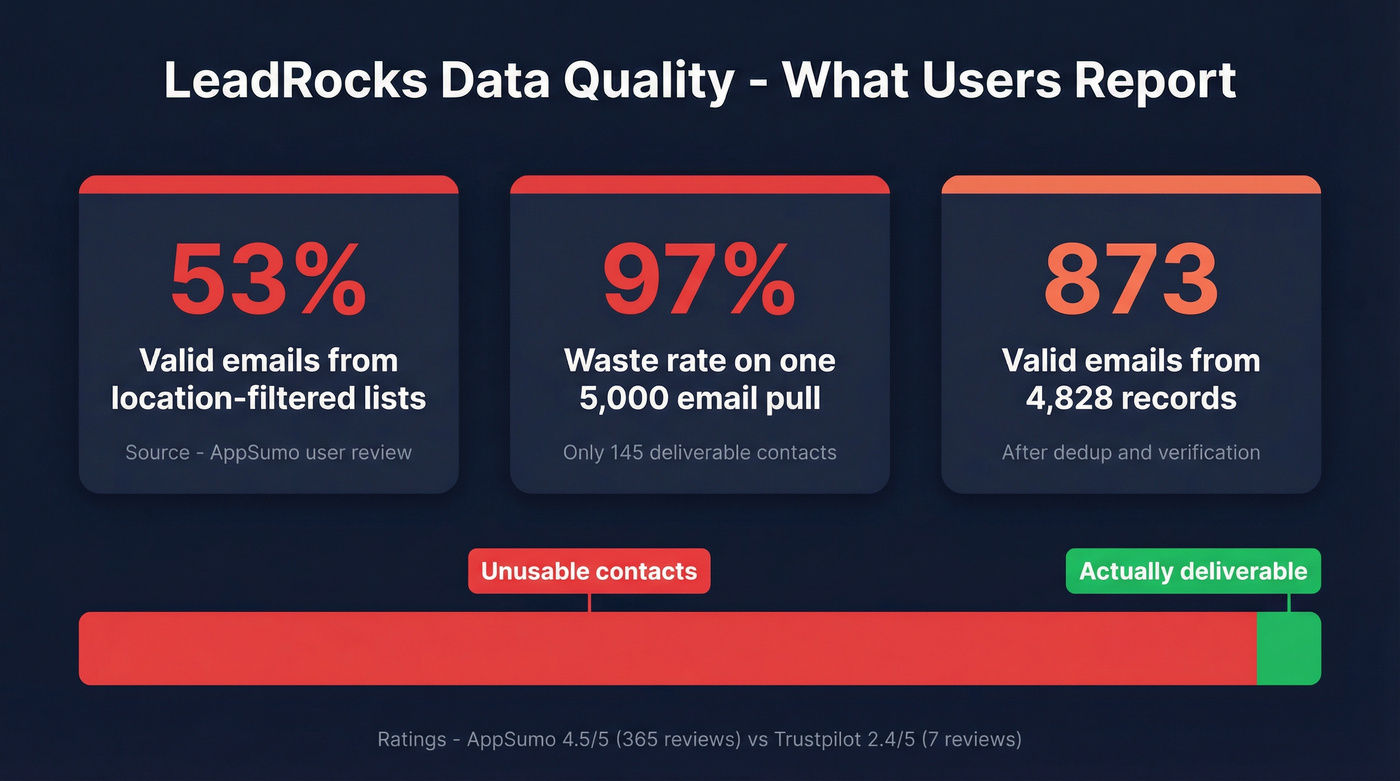 LeadRocks data quality issues visualized with stats