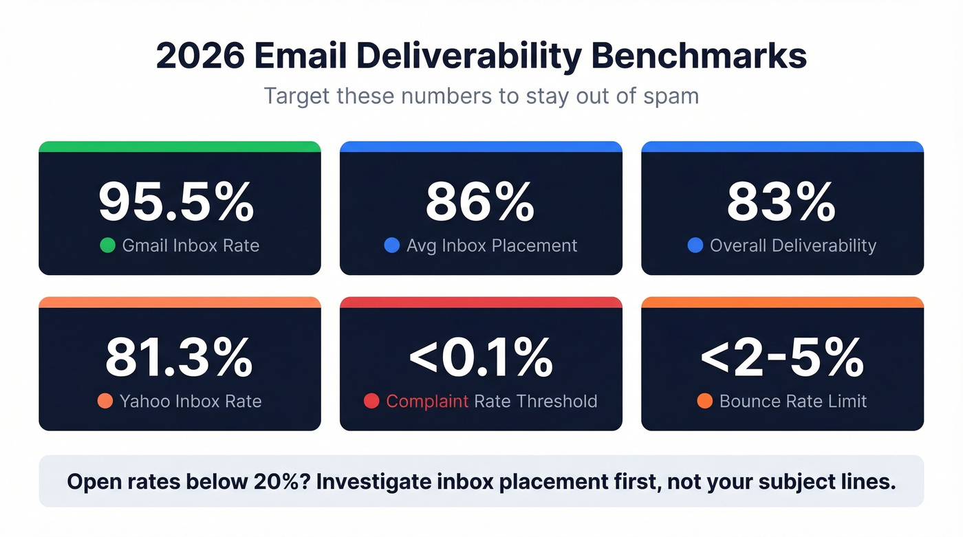 2026 email deliverability benchmarks and target thresholds