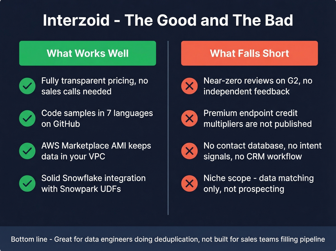 Interzoid pros and cons visual summary card