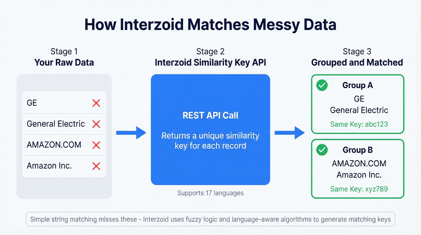 How Interzoid similarity key matching works step by step