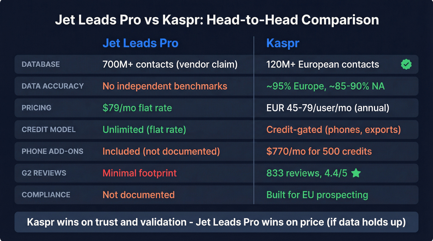Jet Leads Pro vs Kaspr head-to-head comparison diagram