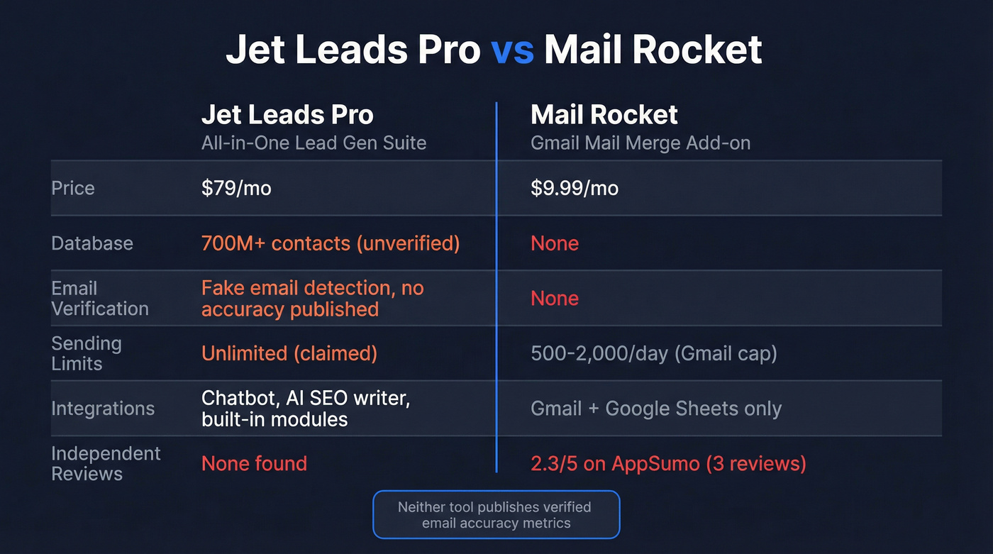 Jet Leads Pro vs Mail Rocket head-to-head comparison