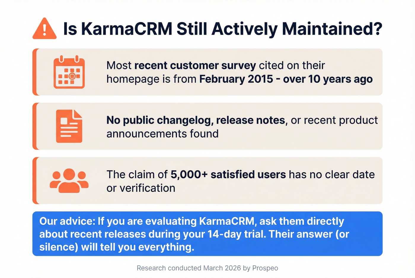 KarmaCRM maintenance warning signs infographic