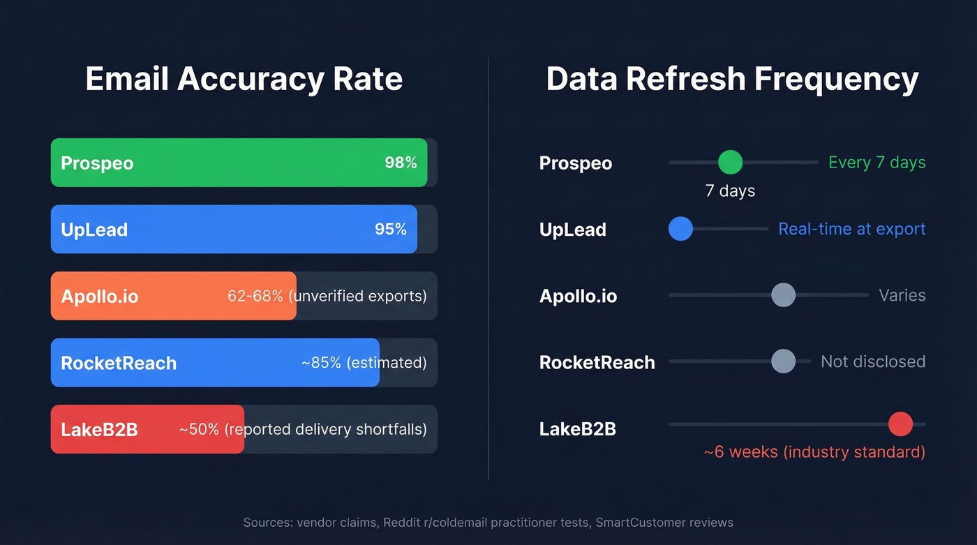 Email accuracy and data freshness comparison across all tools