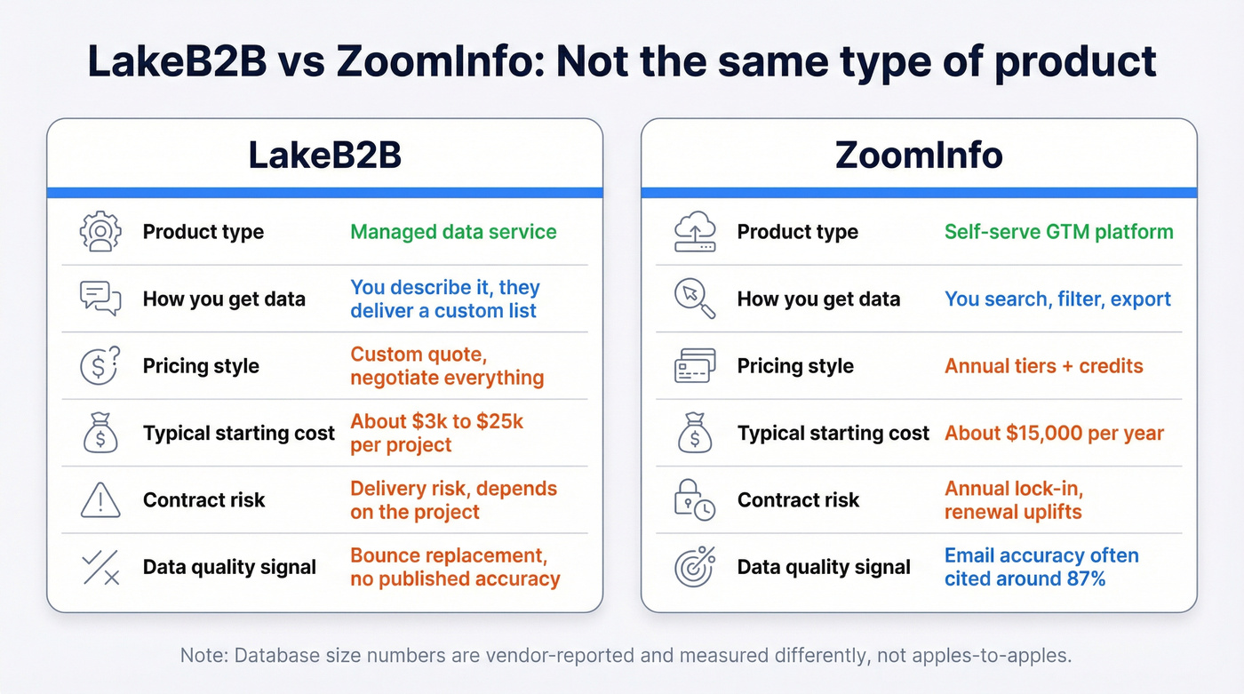 LakeB2B vs ZoomInfo differences at a glance