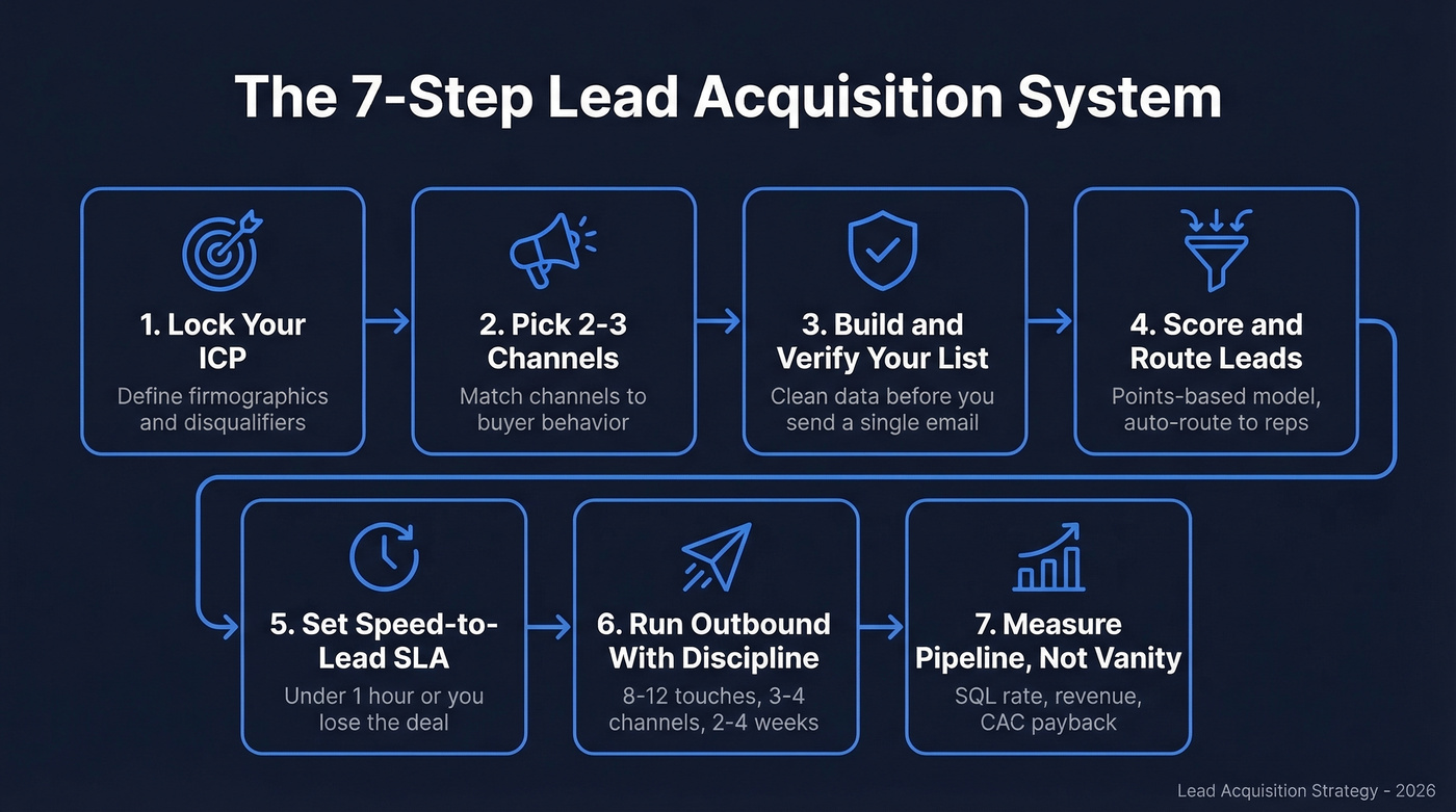 7-step lead acquisition strategy system flow chart