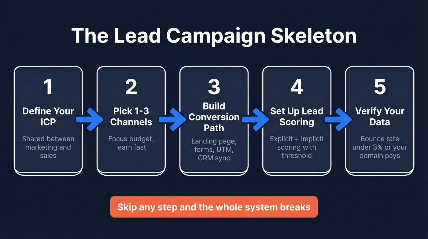 Five-step lead campaign skeleton process flow