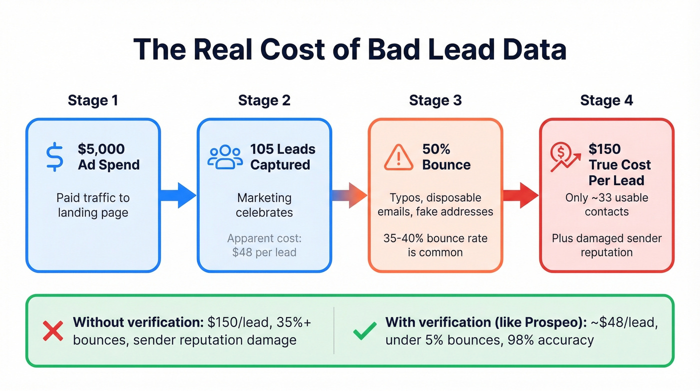 True cost per lead after email bounces visualization