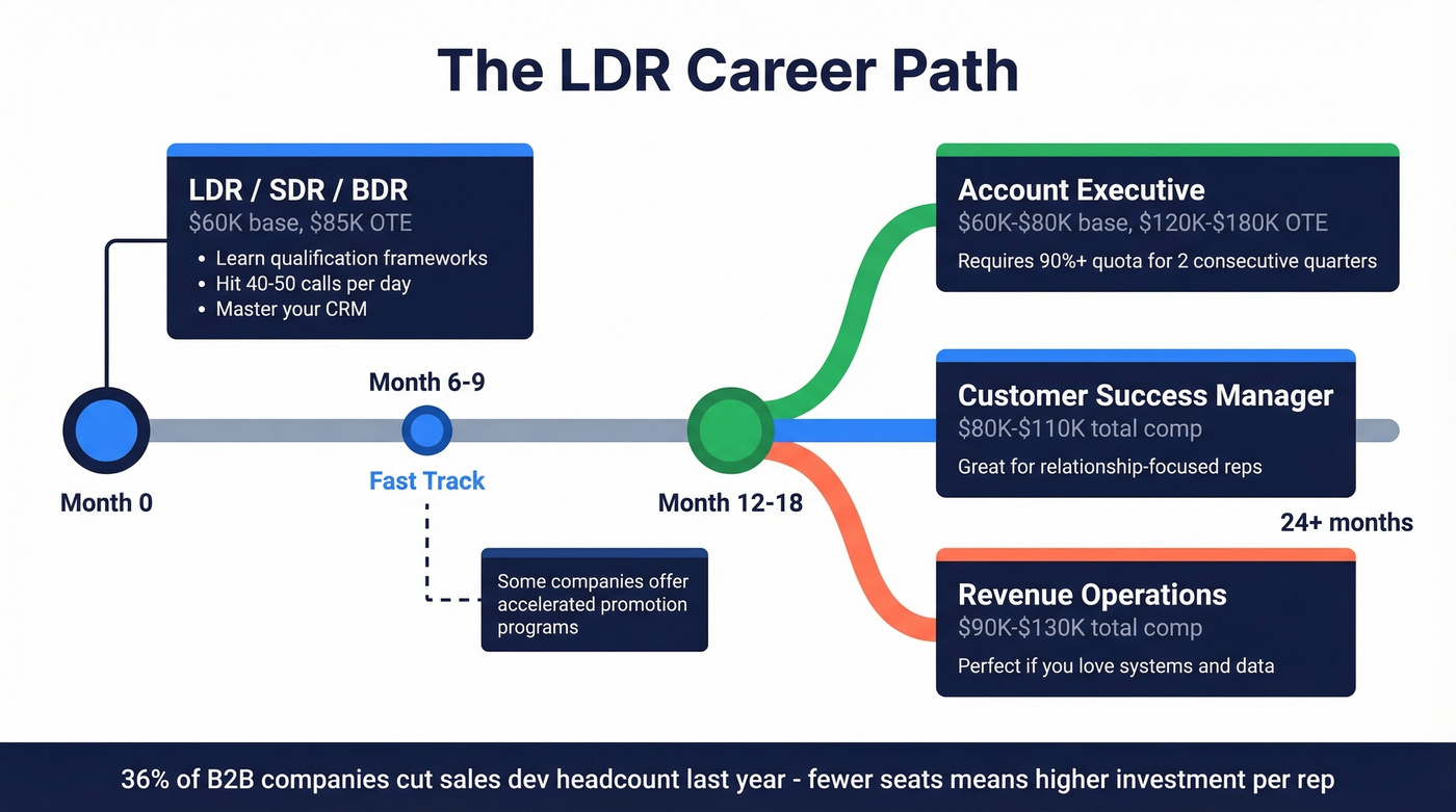 LDR career progression timeline from entry to senior roles