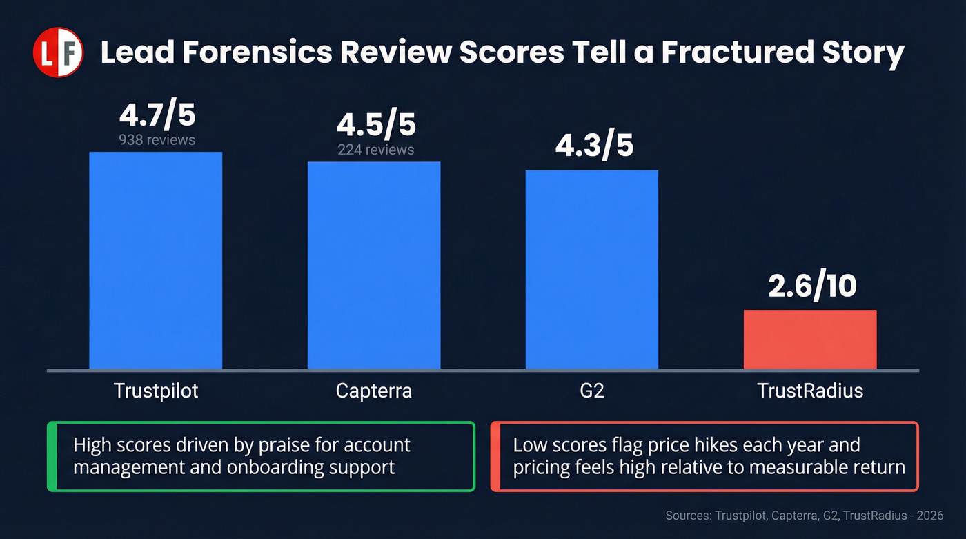 Lead Forensics review scores across four platforms