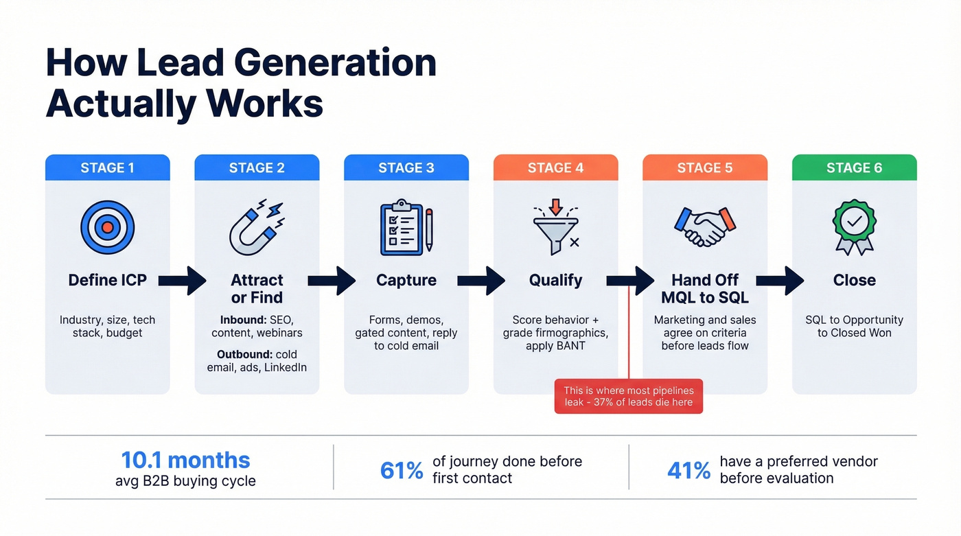 Complete lead generation process flow from prospect to closed deal