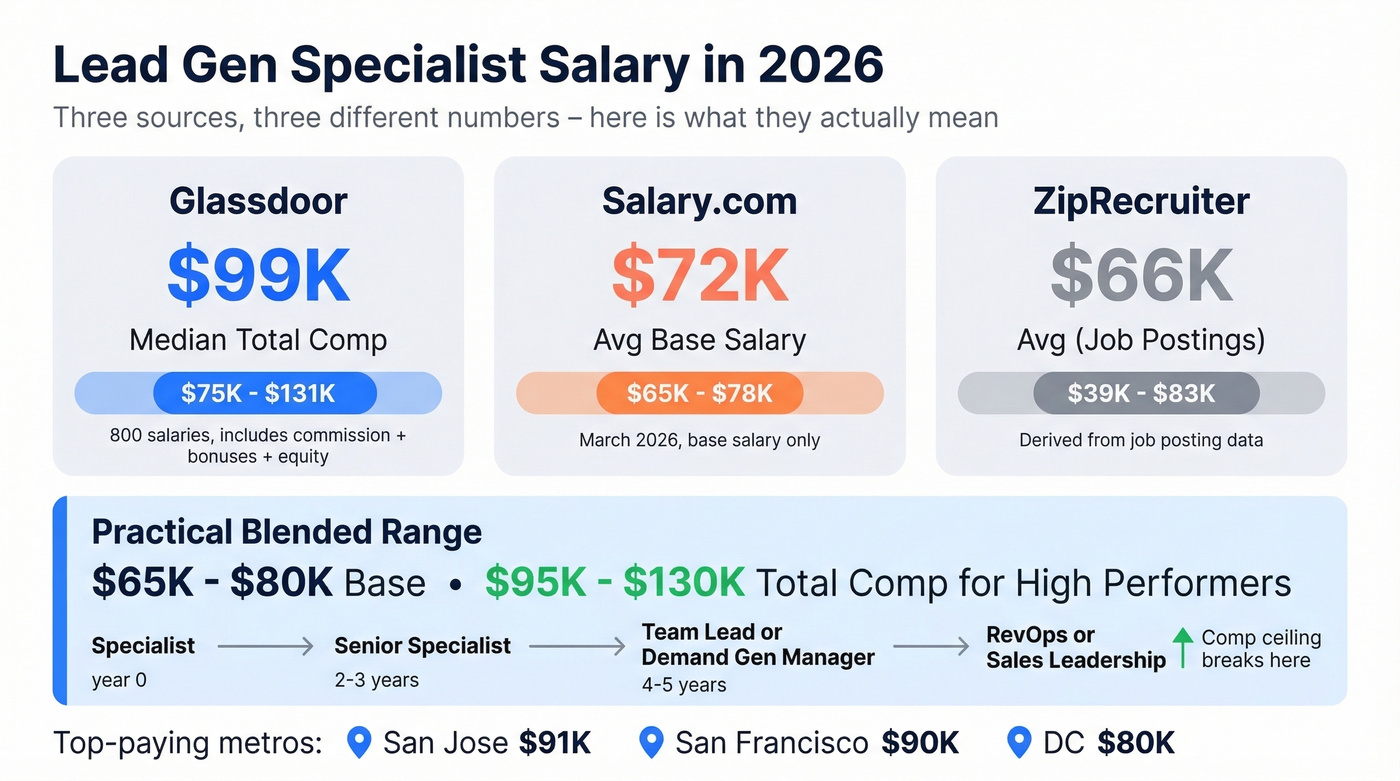 Lead gen specialist salary comparison across three data sources