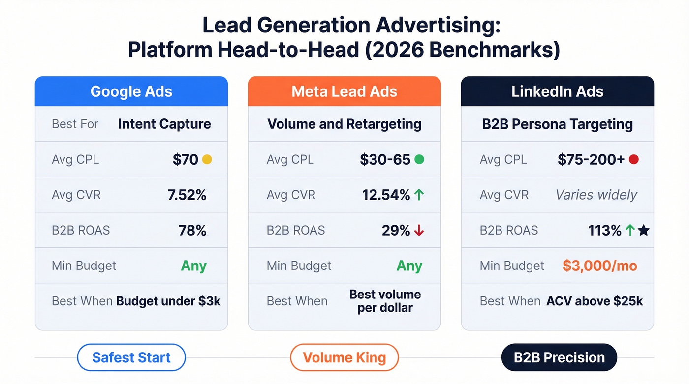 Google vs Meta vs LinkedIn lead gen comparison