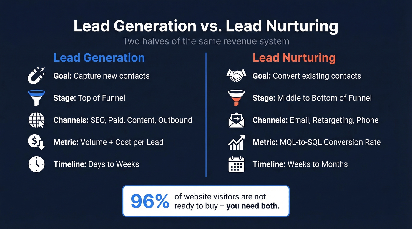 Lead generation vs lead nurturing side-by-side comparison