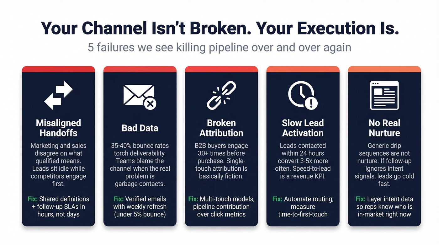 Five execution breakdowns that kill B2B lead gen channels